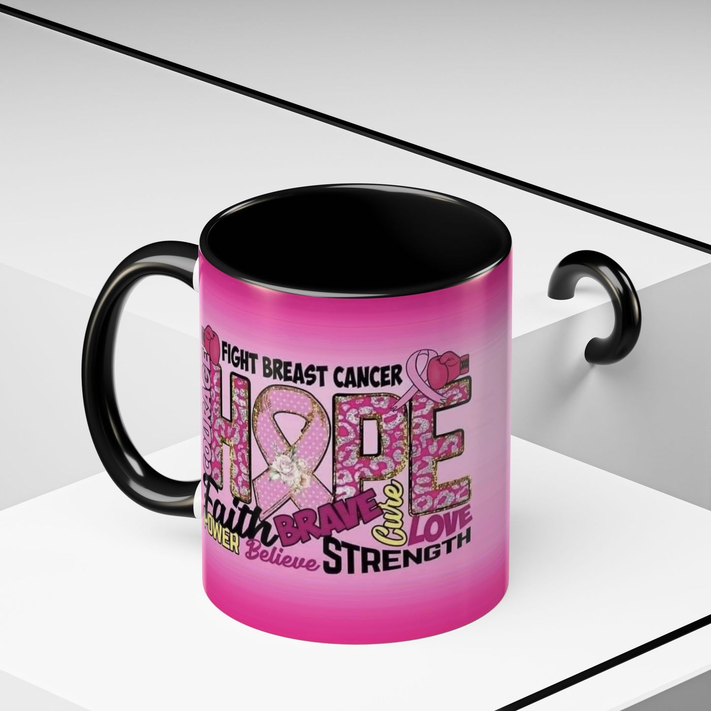 Pink Fight Breast Cancer Two Tone Coffee Mug (11, 15oz)