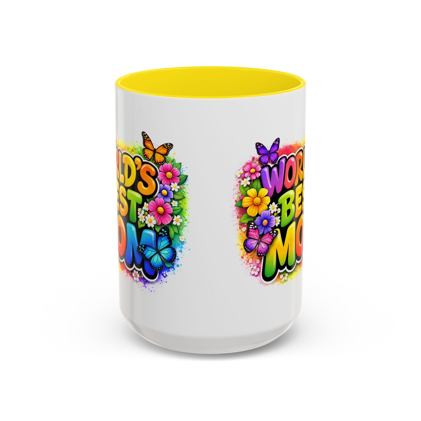 World's Best Mom mug | Accent Coffee Mug 11oz 15oz, colorful floral butterfly design