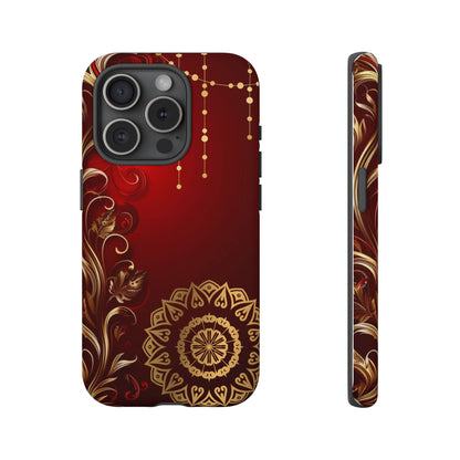 Filigree Red and Gold Tough Phone Case, Protective Cover for iPhone, Stylish Accessories for Women and Men, Durable Phone Case, Gift for Her
