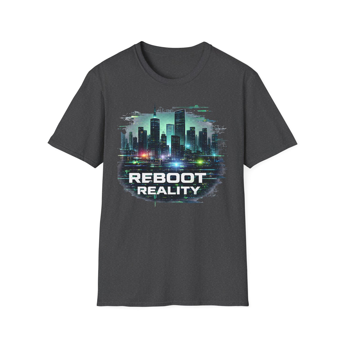 Reboot Reality T-Shirt — Futuristic Cybercity Graphic Tee