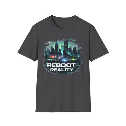 Reboot Reality T-Shirt — Futuristic Cybercity Graphic Tee