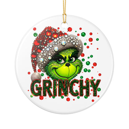 Grinchy Face Holiday Ornament | Ceramic Christmas Decoration
