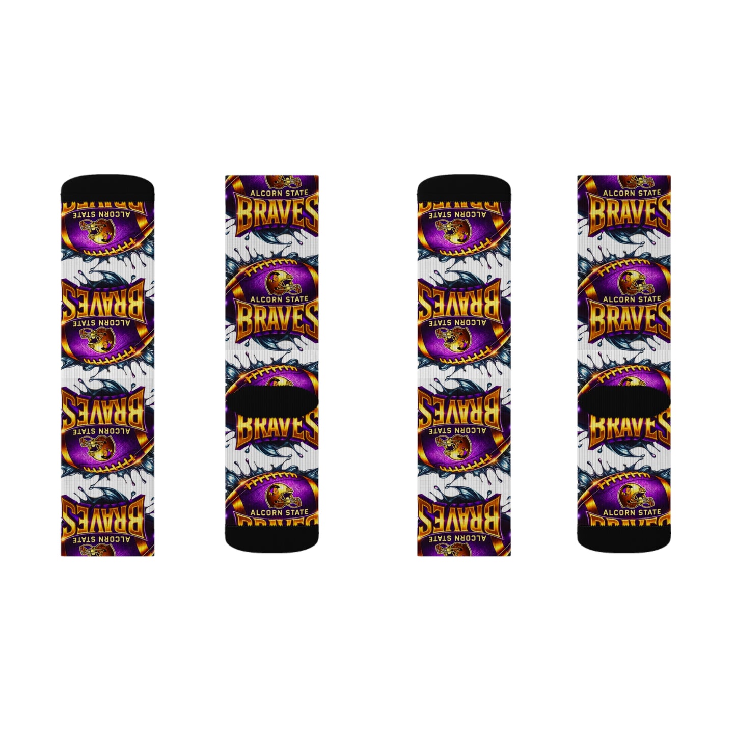 Alcorn State Braves Sublimation Socks, Custom Athletic Crew Socks, HBCU Pride Gift, Purple & Gold Fan Gear, Game Day Accessory, Gift for