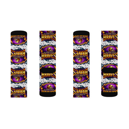 Alcorn State Braves Sublimation Socks, Custom Athletic Crew Socks, HBCU Pride Gift, Purple & Gold Fan Gear, Game Day Accessory, Gift for
