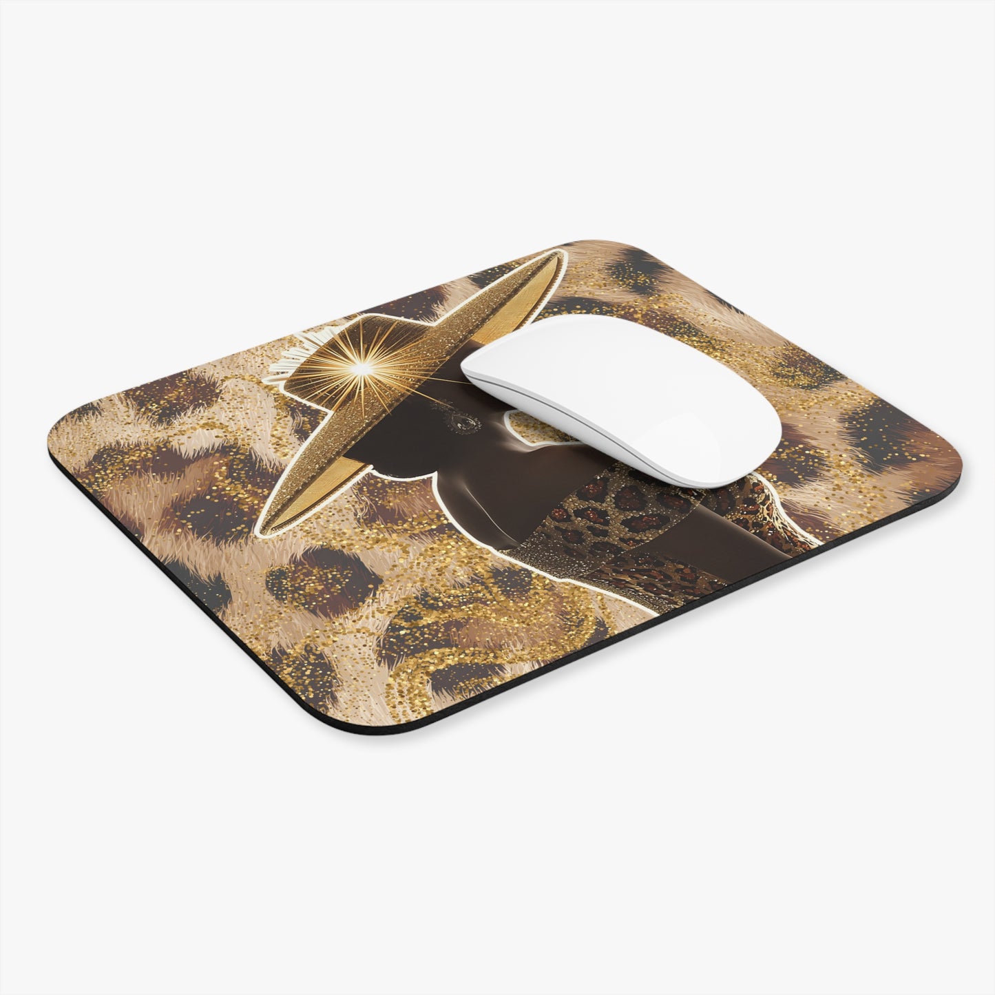 Glamorous Female Leopard Print Mouse Pad, Stylish Desk Accessory, Gift for Her, Computer Mat, Office Decor, Chic Home Office, Unique Gift