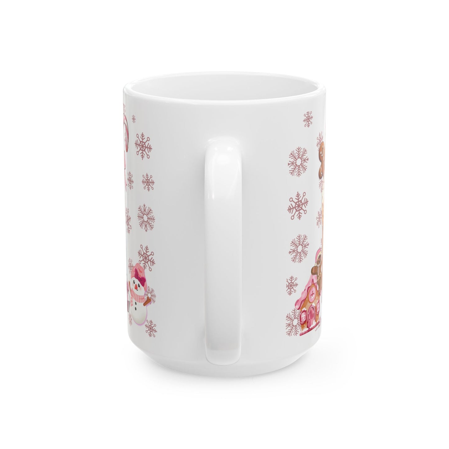 Christmas Holiday Pink Themed Ceramic Mug with Festive Drinks Design, 11oz, 15oz