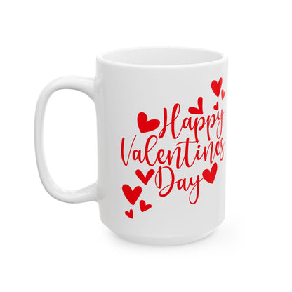 Valentine's Day Ceramic Mug, Red and White Valentine's Mug, Happy Valentine's Day Coffee Cup, Love Heart Tea Mug, Valentine's Day Gift Mug,