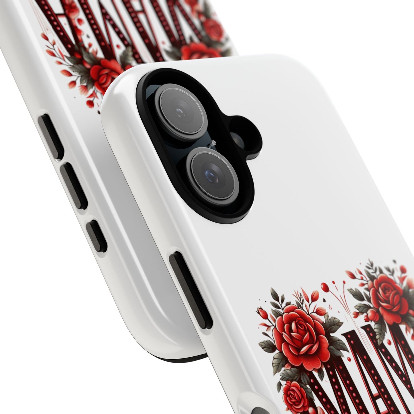 Phone Case, Tough Case for Women, Protective Phone Covers, Floral Mama Design, Red Roses and Coquette Bow, iPhone Accessories