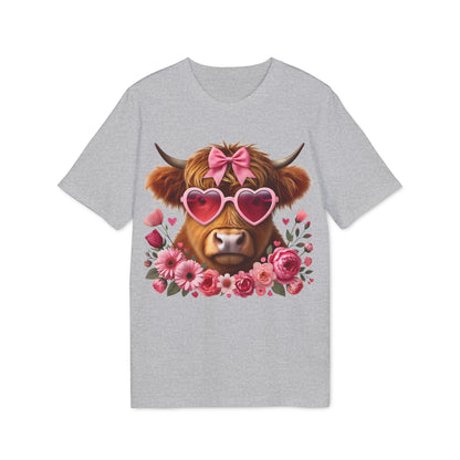 Valentine's Day Pink Cow Unisex T-shirt, Love Heart Animal Tee, Valentine Gift Apparel, Cute Cow Shirt, Valentine's Day Gift