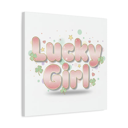 Lucky Girl mantra Canvas, Manifest Luck wall art | 2026 lucky charms, pastel metallic accents