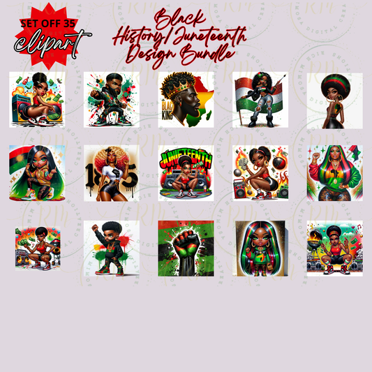 Black History Design Bundle | 35 Juneteenth Digital Images, African American Clipart for Celebrating Heritage