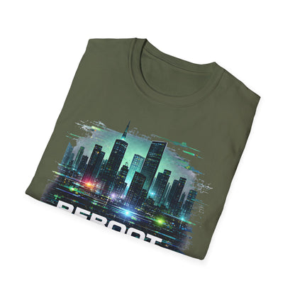 Reboot Reality T-Shirt — Futuristic Cybercity Graphic Tee