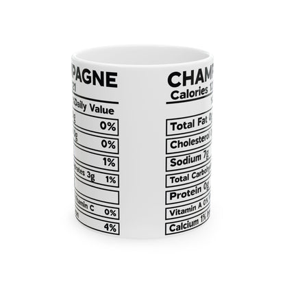 Champagne Ceramic Mug, Champagne Nutrional Facts Coffee Cup, Christmas Gift, Ceramic Mug, 11oz, 15oz