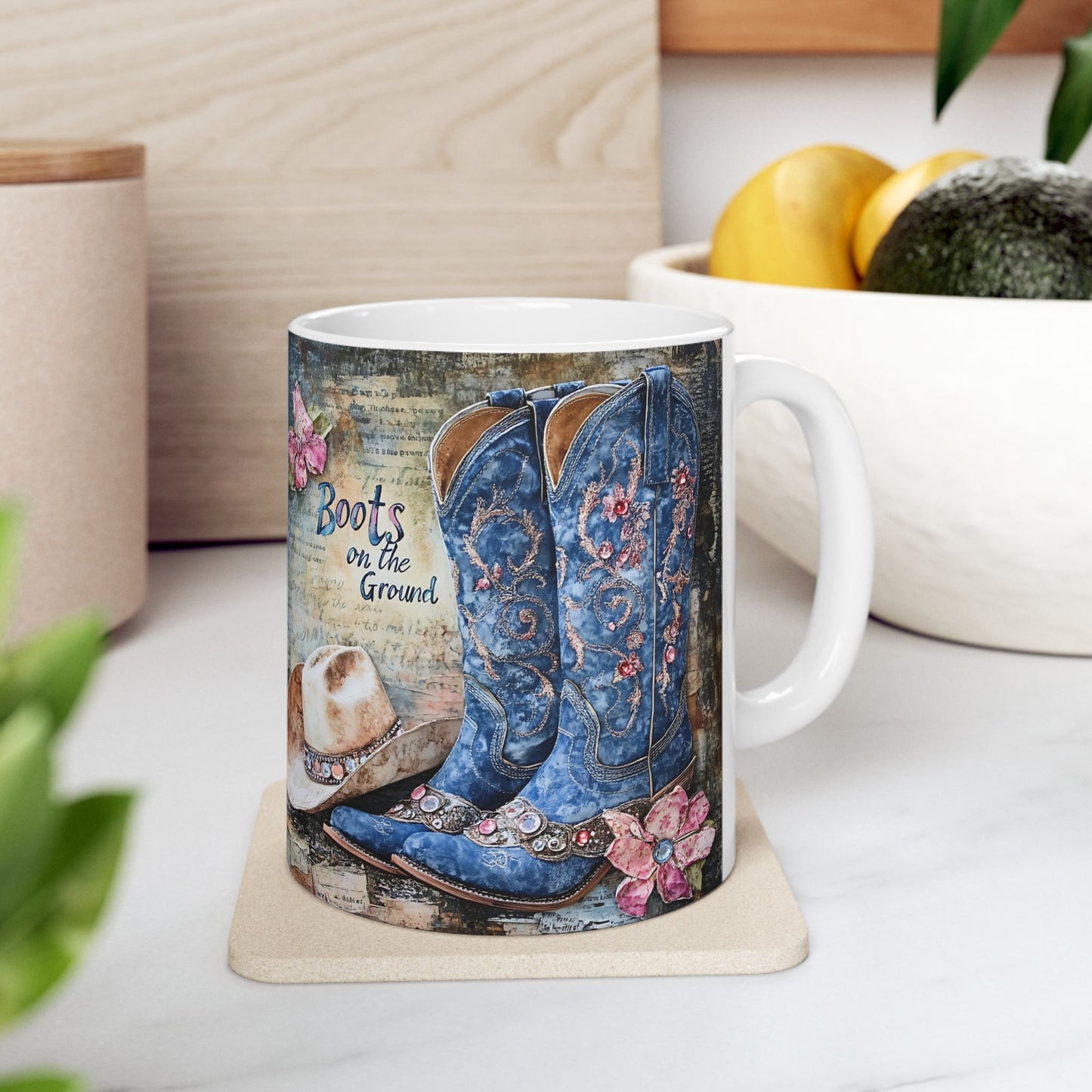 Rustic Western Ceramic Mug - Boot & Flower Design, Cowboy Coffee Cup, Farmhouse Kitchen Decor, Birthday Gift, Country Flair