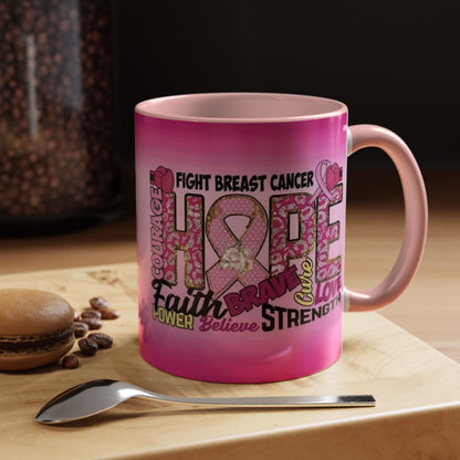 Pink Fight Breast Cancer Two Tone Coffee Mug (11, 15oz)