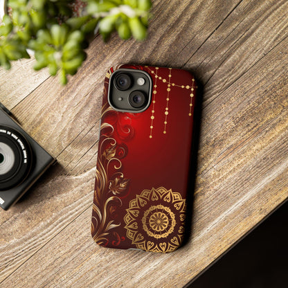 Filigree Red and Gold Tough Phone Case, Protective Cover for iPhone, Stylish Accessories for Women and Men, Durable Phone Case, Gift for Her
