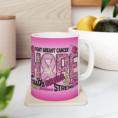 Pink Fight Breast Cancer Mug (11oz, 15oz), Cancer Survivor, Breast Cancer Coffee Cup