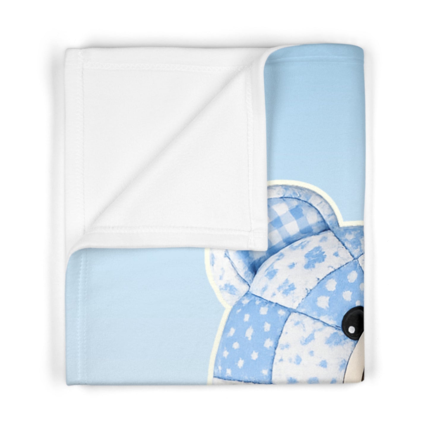 Blue Patchwork Teddy Bear Sweet Dreams baby blanket | soft fleece nursery decor
