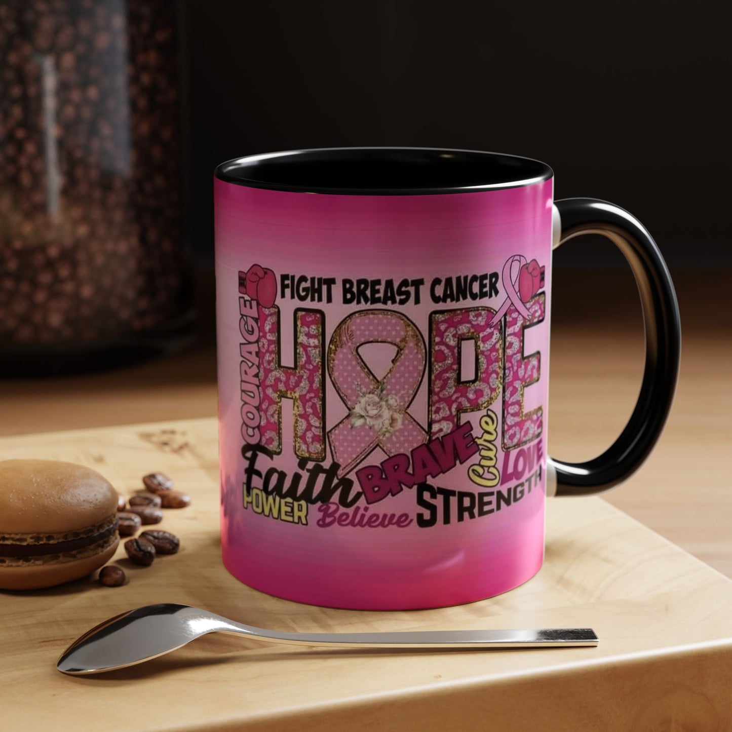 Pink Fight Breast Cancer Two Tone Coffee Mug (11, 15oz)