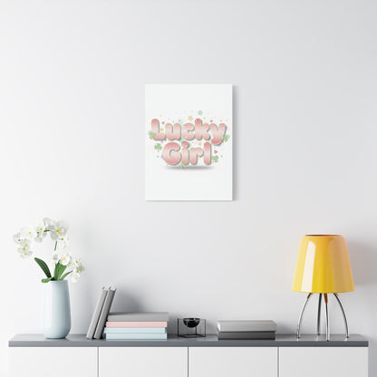 Lucky Girl mantra Canvas, Manifest Luck wall art | 2026 lucky charms, pastel metallic accents