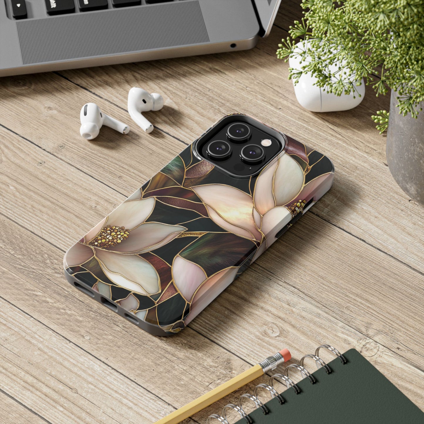 Stain glass Floral Design I-phone Case, Elegant Floral Tough Phone Case - Stylish Protection for Every Occasion, I-phone 13, 14, 15, 16