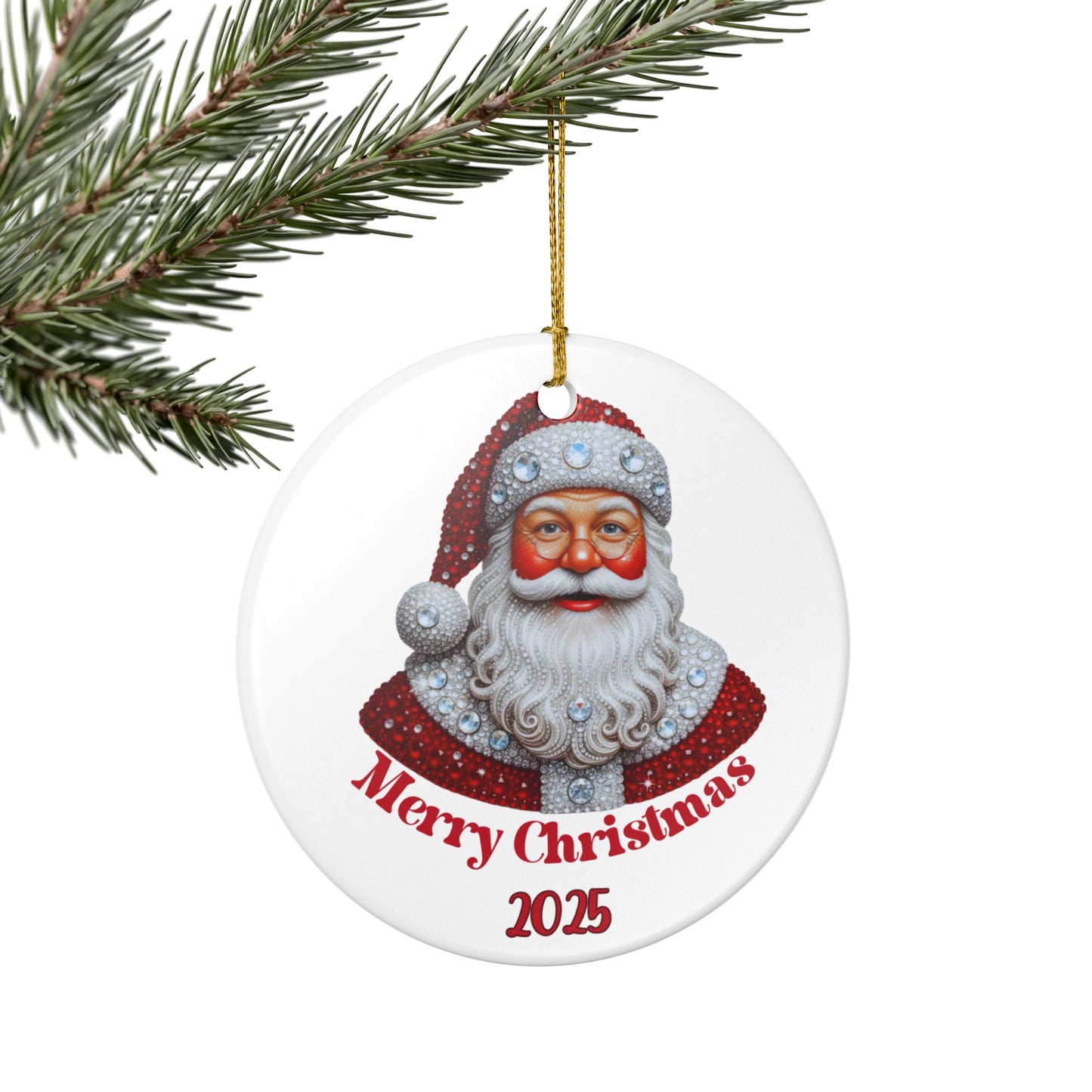 Vintage Santa portrait Ceramic Ornament | Merry Christmas 2025
