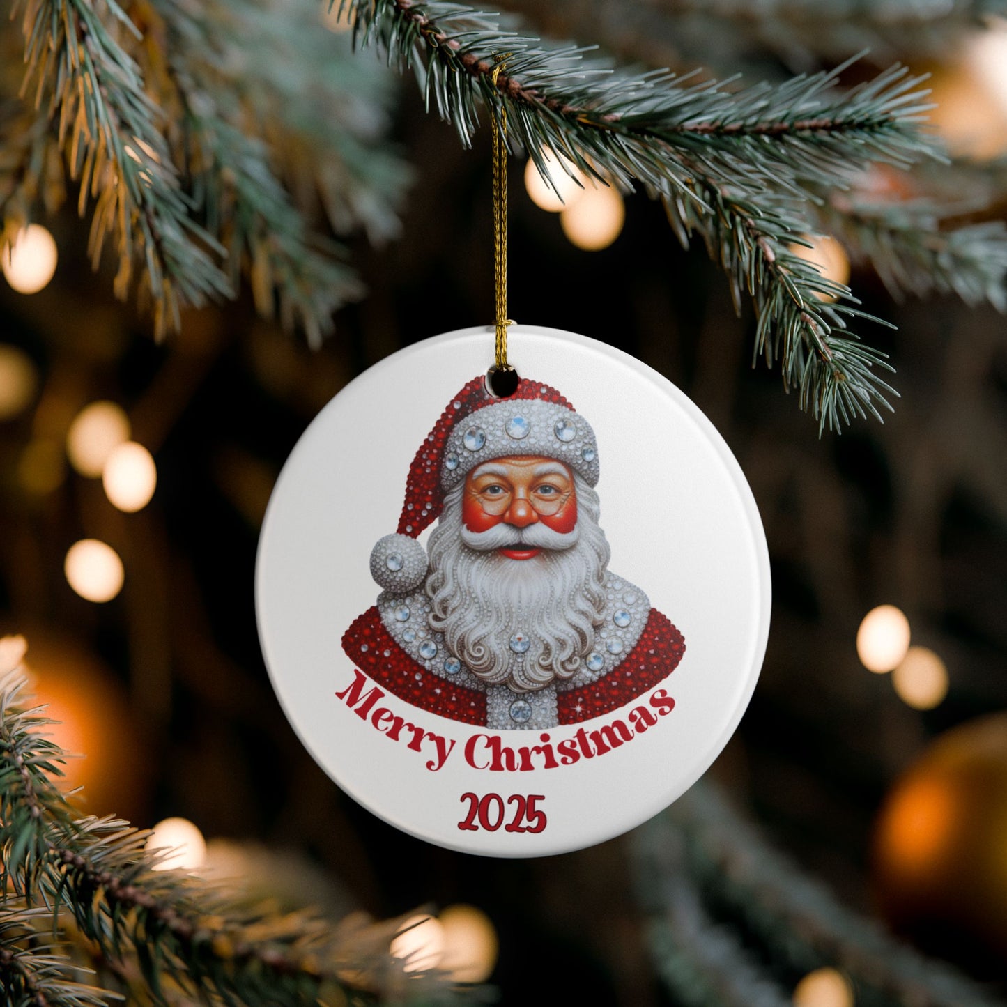 Vintage Santa portrait Ceramic Ornament | Merry Christmas 2025