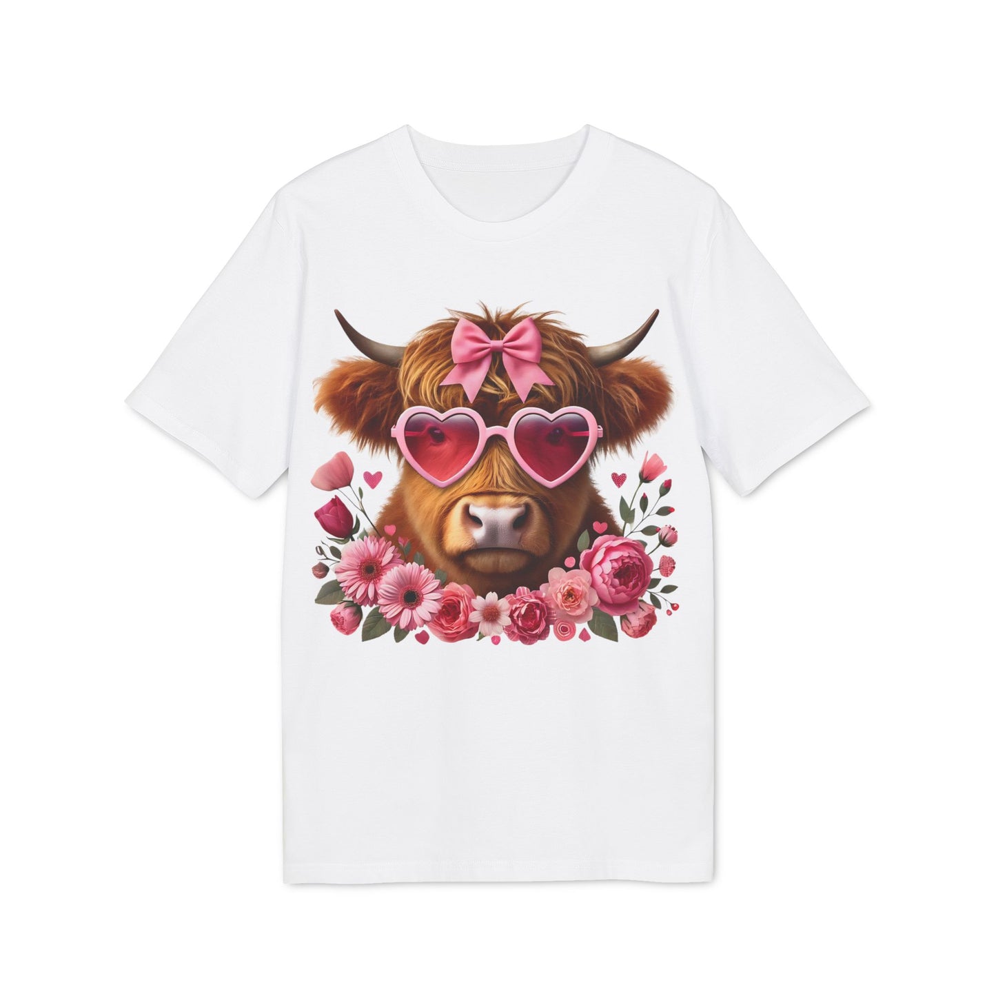 Valentine's Day Pink Cow Unisex T-shirt, Love Heart Animal Tee, Valentine Gift Apparel, Cute Cow Shirt, Valentine's Day Gift