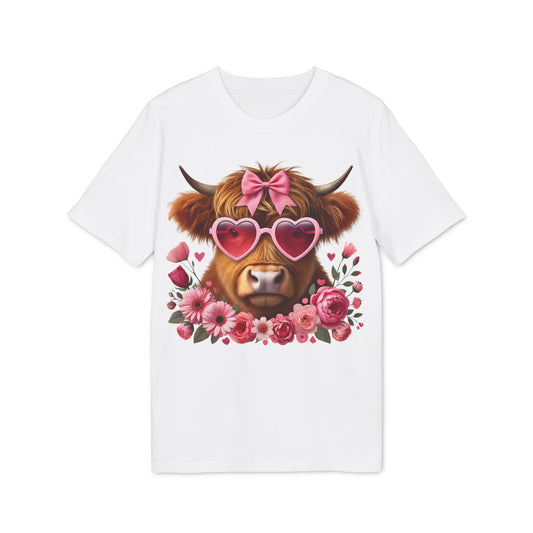 Valentine's Day Pink Cow Unisex T-shirt, Love Heart Animal Tee, Valentine Gift Apparel, Cute Cow Shirt, Valentine's Day Gift
