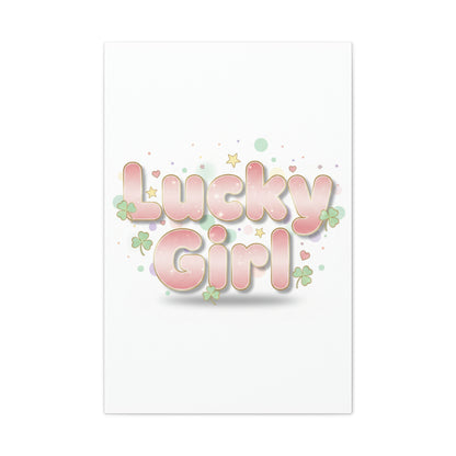 Lucky Girl mantra Canvas, Manifest Luck wall art | 2026 lucky charms, pastel metallic accents