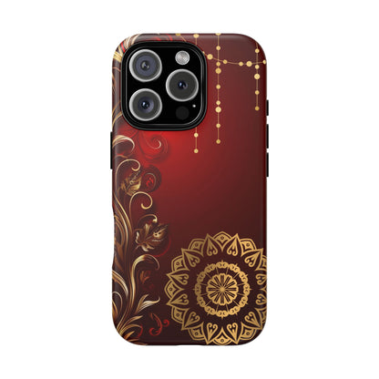 Filigree Red and Gold Tough Phone Case, Protective Cover for iPhone, Stylish Accessories for Women and Men, Durable Phone Case, Gift for Her