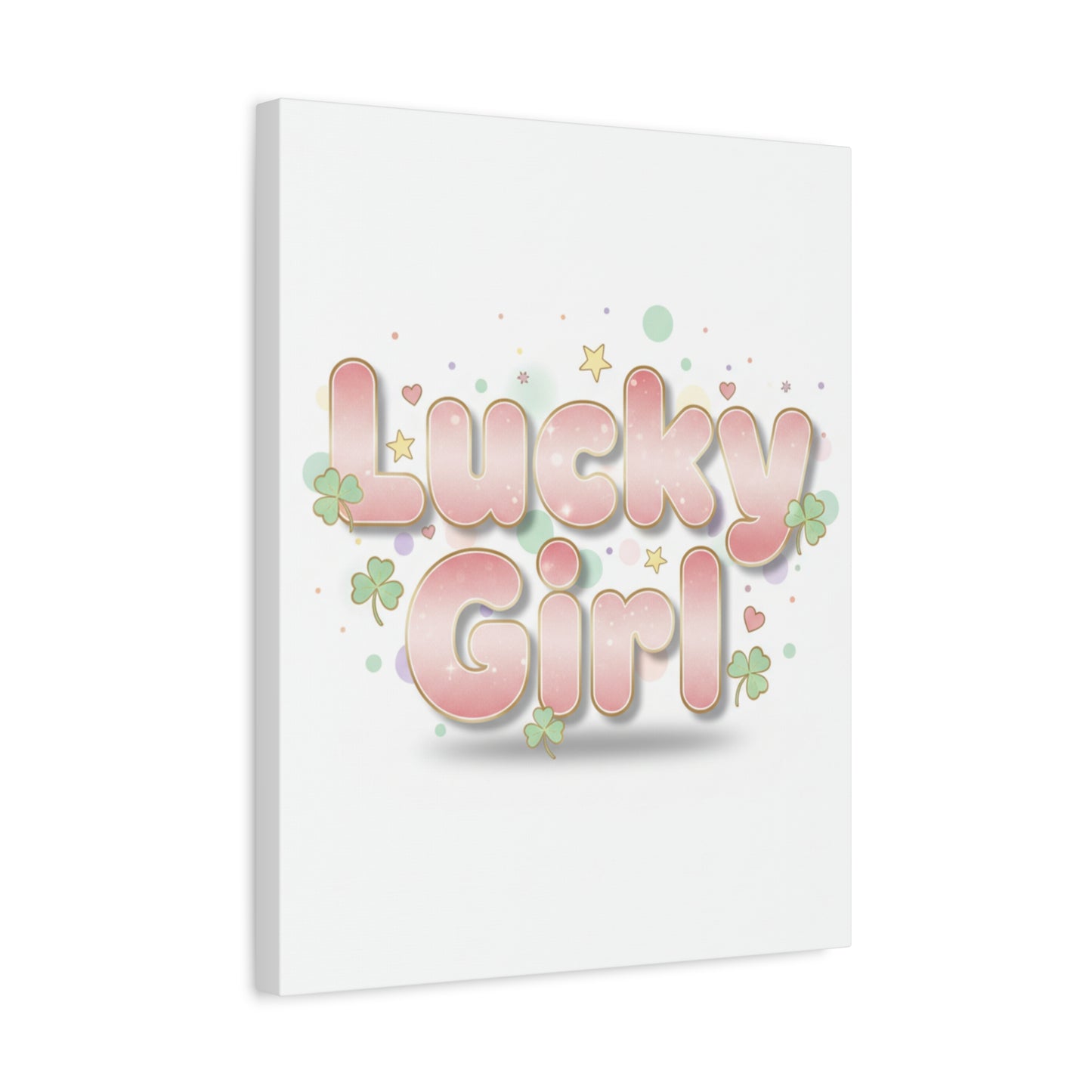 Lucky Girl mantra Canvas, Manifest Luck wall art | 2026 lucky charms, pastel metallic accents