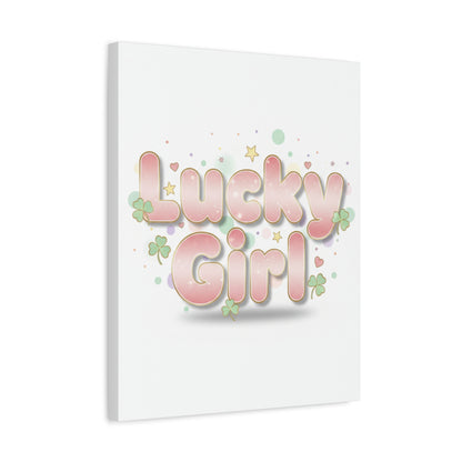 Lucky Girl mantra Canvas, Manifest Luck wall art | 2026 lucky charms, pastel metallic accents