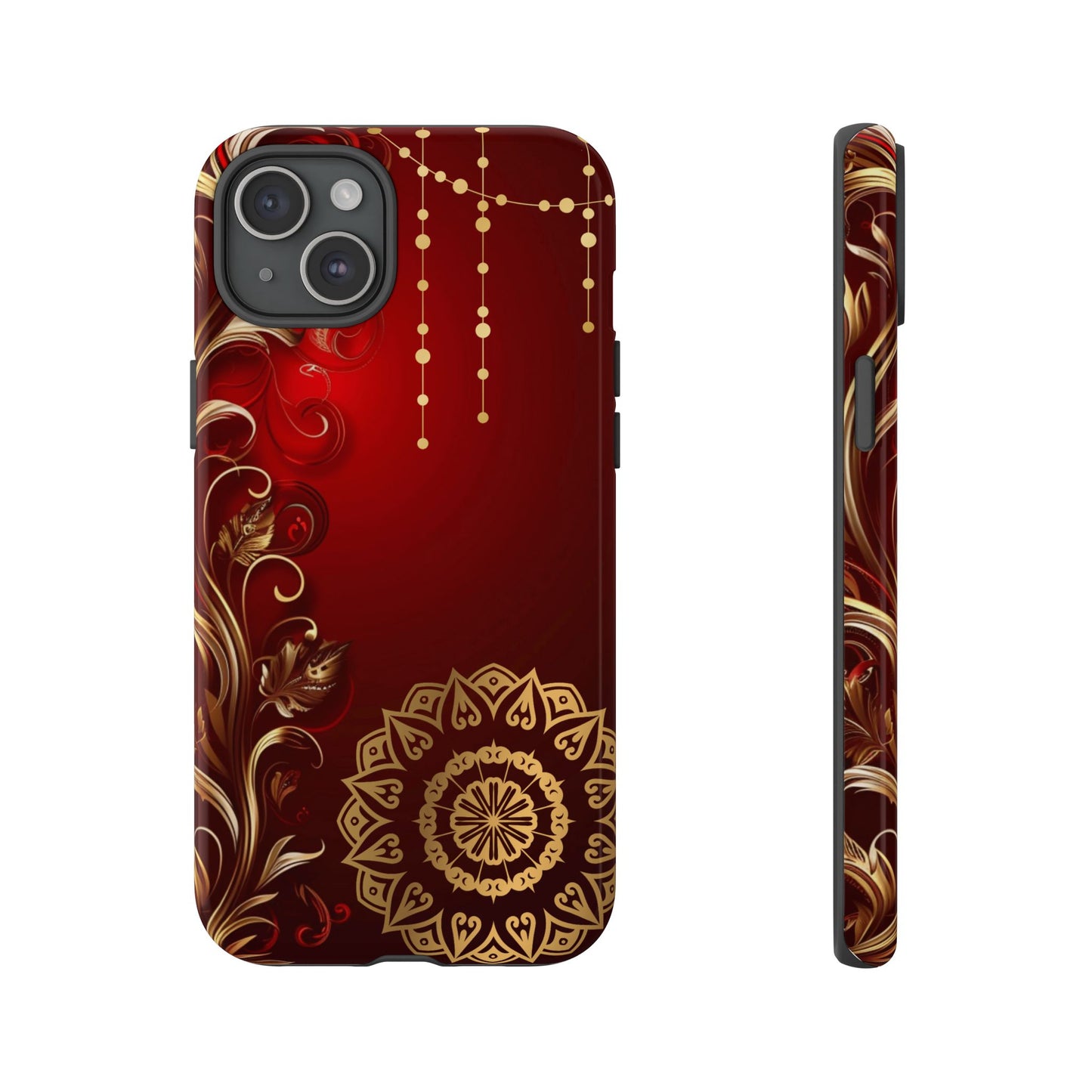 Filigree Red and Gold Tough Phone Case, Protective Cover for iPhone, Stylish Accessories for Women and Men, Durable Phone Case, Gift for Her