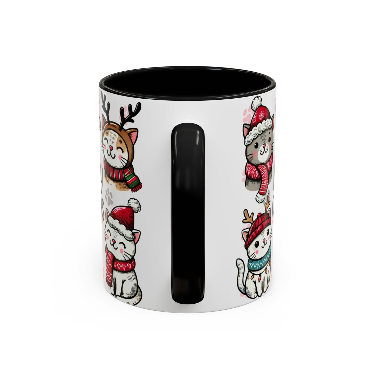Meowy Christmas Cat Paw Accent Coffee Mug | Cats in Hats Scarves Antlers