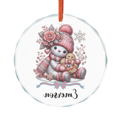 Snowman with Gingerbread Ornament Crystal Glass Ornament | Personalized Name Option