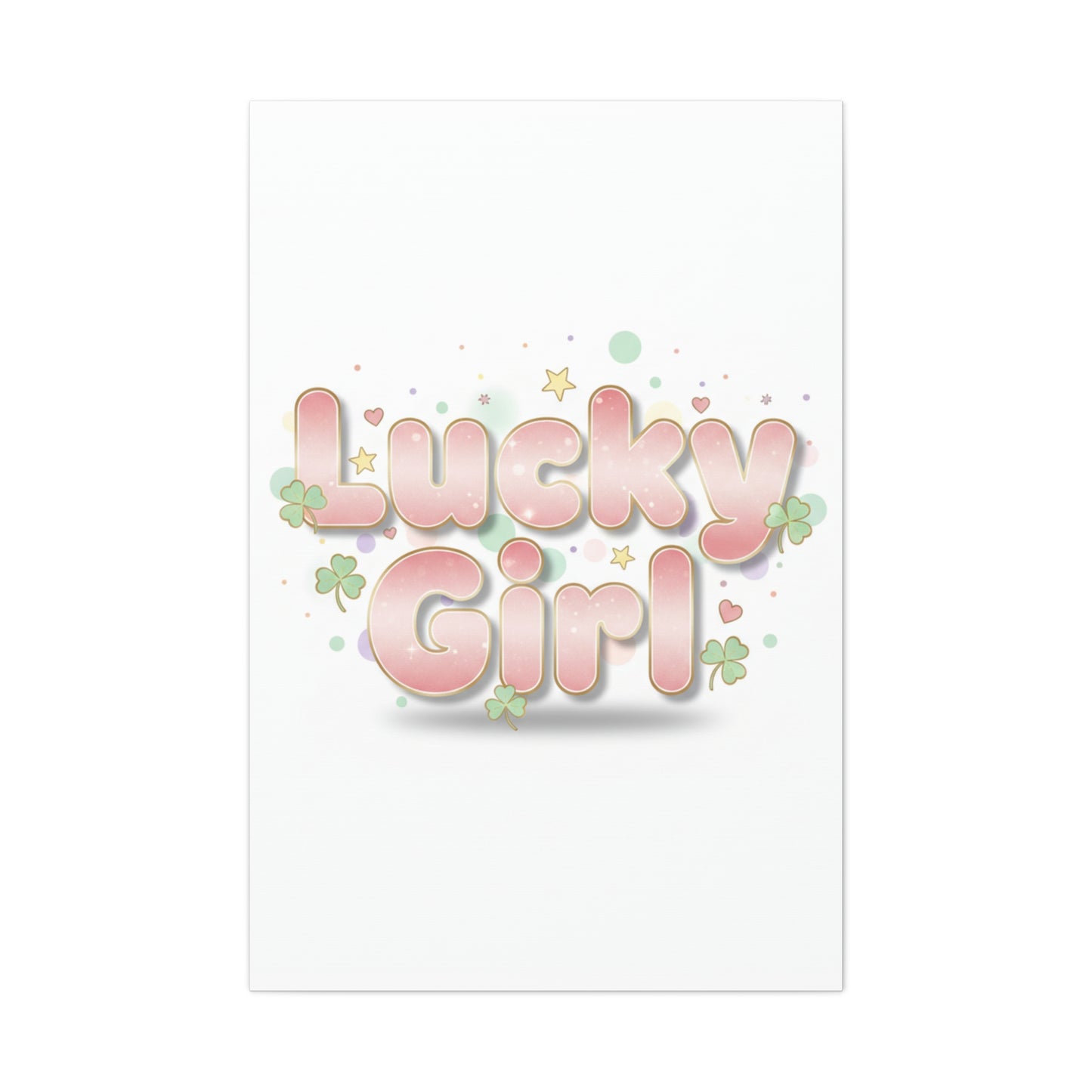 Lucky Girl mantra Canvas, Manifest Luck wall art | 2026 lucky charms, pastel metallic accents