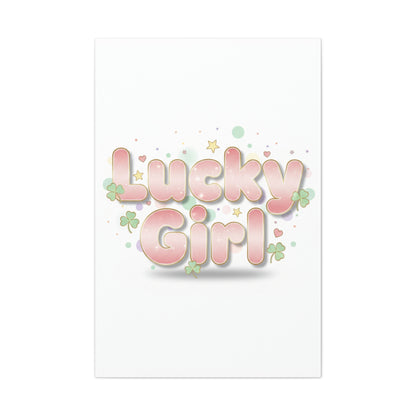 Lucky Girl mantra Canvas, Manifest Luck wall art | 2026 lucky charms, pastel metallic accents