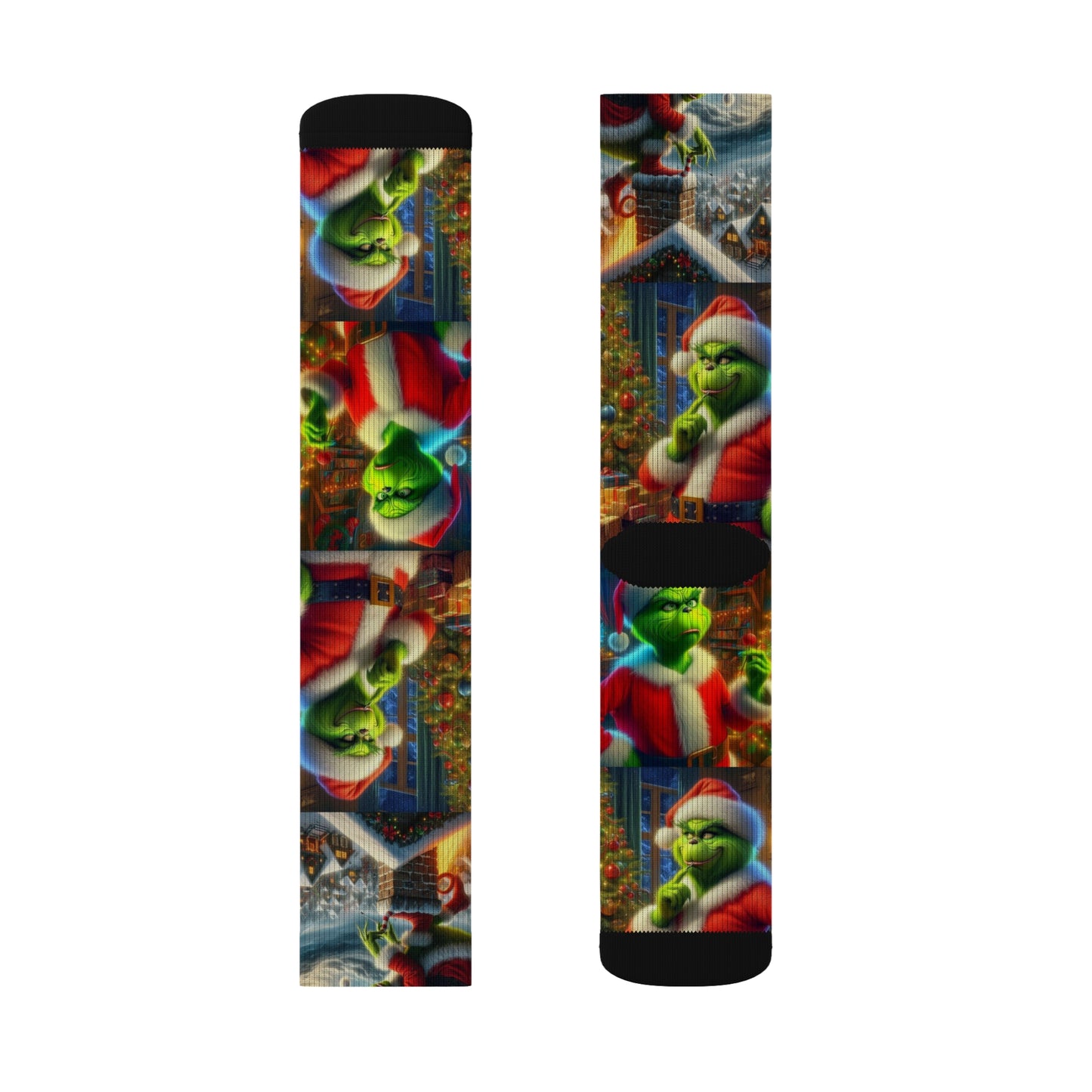 Grinch Christmas Sublimation Socks - Funny Holiday Crew Socks - Santa Grinch Gift - Vibrant Print Xmas Stocking Stuffer, Sublimated Socks,