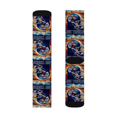 Sublimation Sock Design JSU Tigers Socks, Jackson State University Fan Gear, JSU Tiger Mascot Crew Socks, HBCU Pride Gift for Him or Her