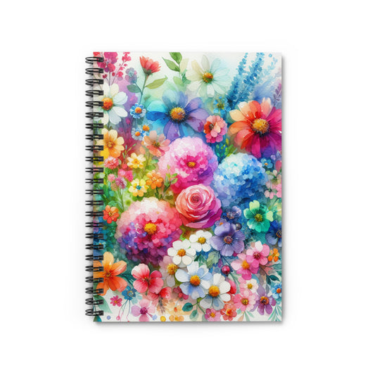 Vibrant Watercolor Floral Bouquet Spiral Notebook | Ruled