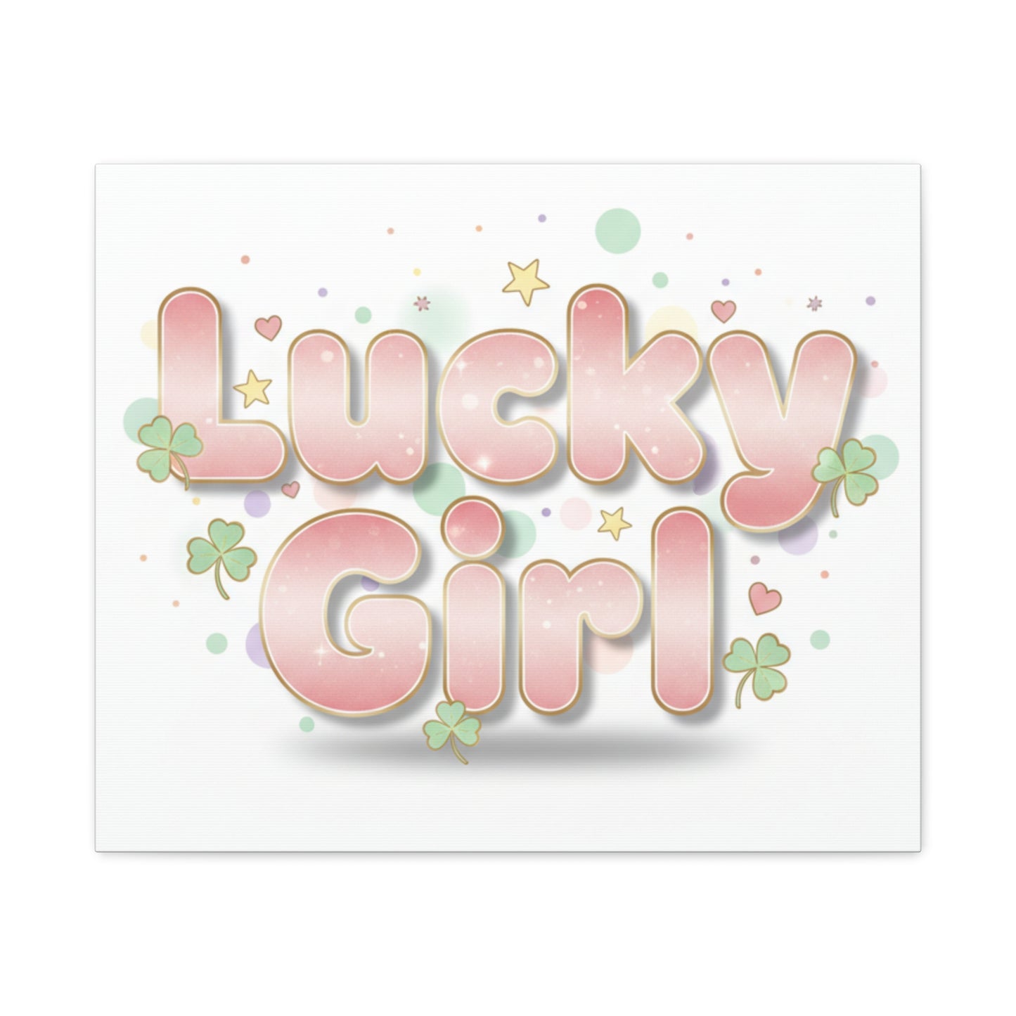 Lucky Girl mantra Canvas, Manifest Luck wall art | 2026 lucky charms, pastel metallic accents