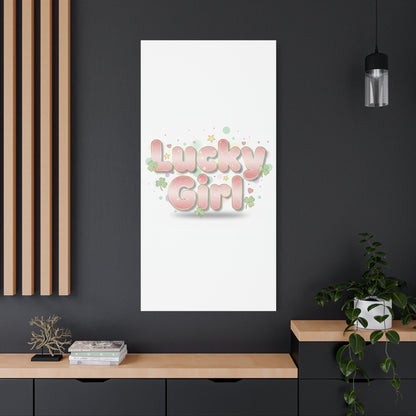 Lucky Girl mantra Canvas, Manifest Luck wall art | 2026 lucky charms, pastel metallic accents