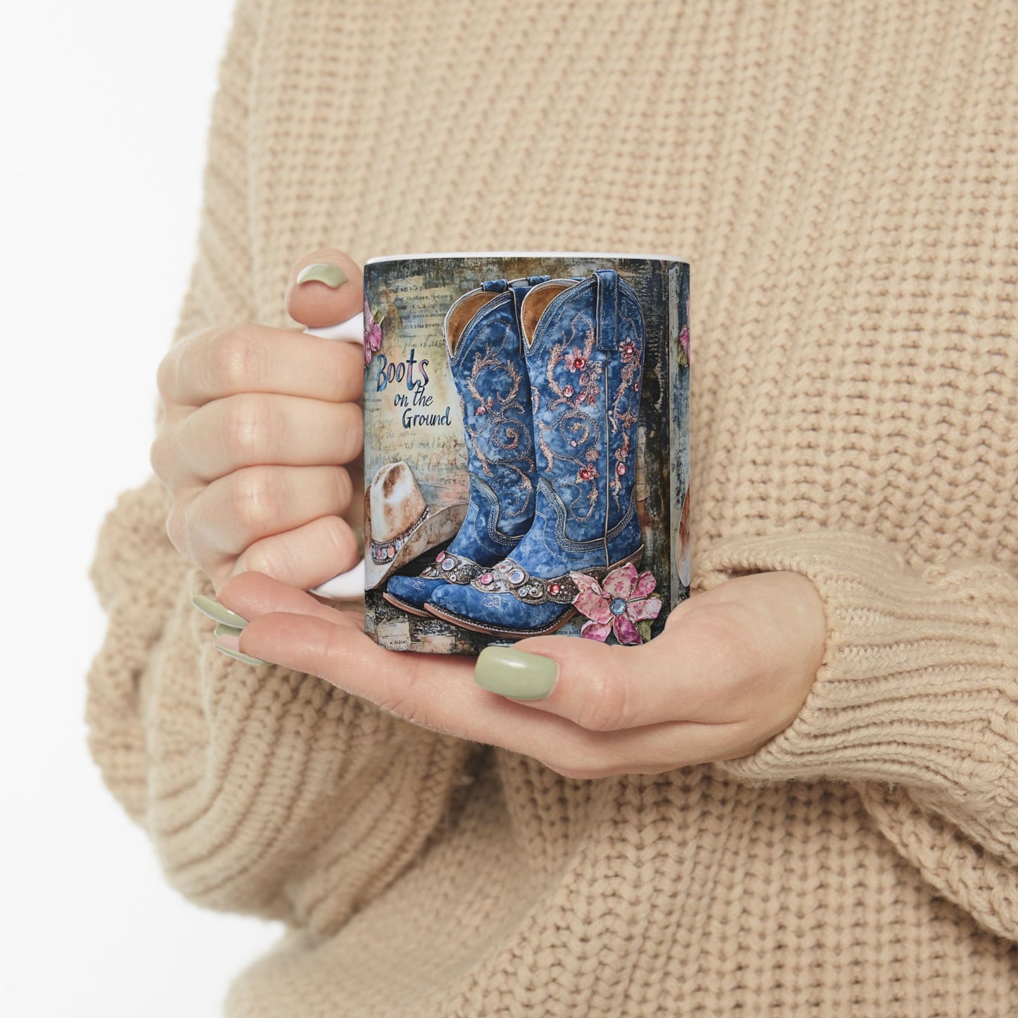 Rustic Western Ceramic Mug - Boot & Flower Design, Cowboy Coffee Cup, Farmhouse Kitchen Decor, Birthday Gift, Country Flair