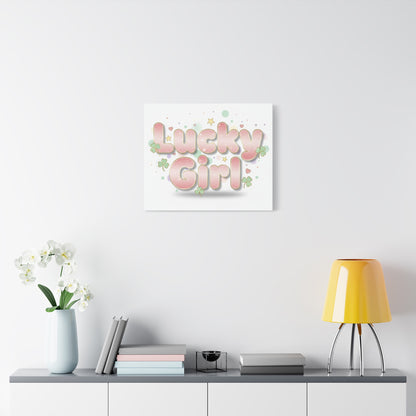 Lucky Girl mantra Canvas, Manifest Luck wall art | 2026 lucky charms, pastel metallic accents