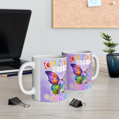 Cancer Mug, Cancer Coffee Cup, Cancer Ceramic Mug, Sucks in Every Color Butterfly Ceramic Mug, 11oz, 15oz