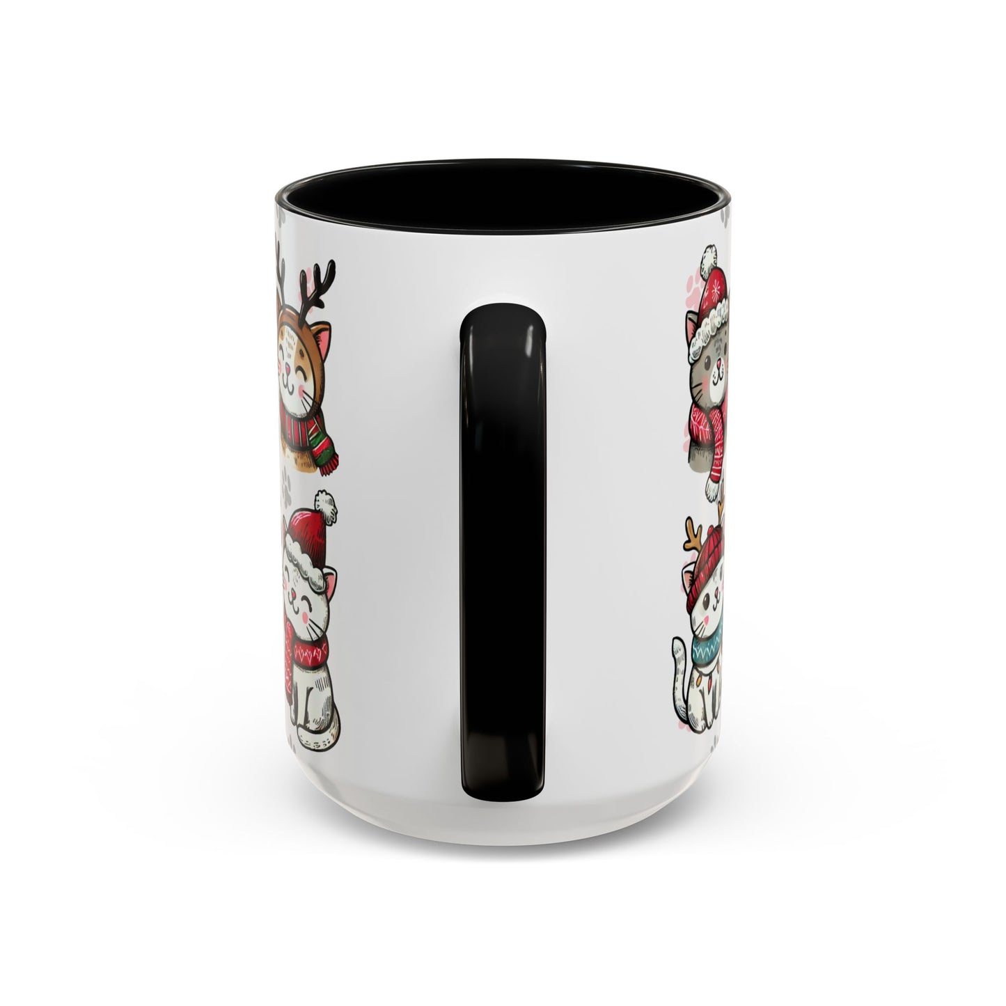 Meowy Christmas Cat Paw Accent Coffee Mug | Cats in Hats Scarves Antlers