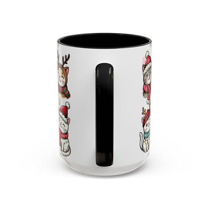 Meowy Christmas Cat Paw Accent Coffee Mug | Cats in Hats Scarves Antlers