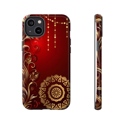 Filigree Red and Gold Tough Phone Case, Protective Cover for iPhone, Stylish Accessories for Women and Men, Durable Phone Case, Gift for Her