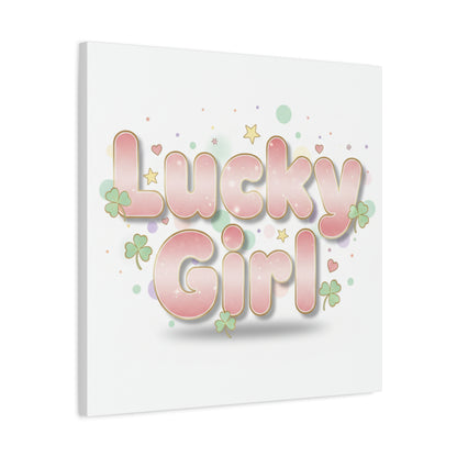 Lucky Girl mantra Canvas, Manifest Luck wall art | 2026 lucky charms, pastel metallic accents